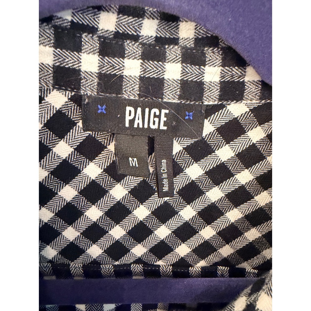 Paige Button Down Shirt Black White Gingham Cotton Plaid Long Sleeve Blouse M - Picture 5 of 5